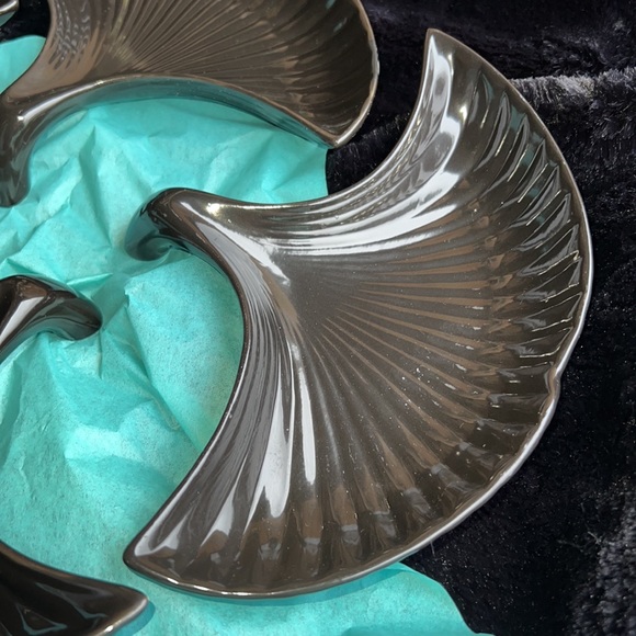 4 Ginkgo Leaf Shaped Catchall Trays Black High Gloss Dessert Plates Decor - Picture 3 of 10